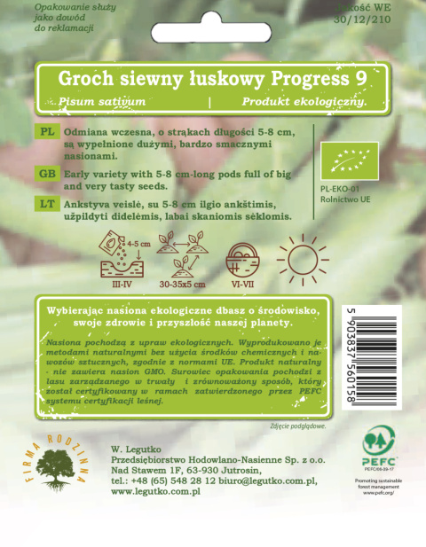 Groch siewny łuskowy Progress 9 - nasiona pomarszczone, wczesna 30.00G