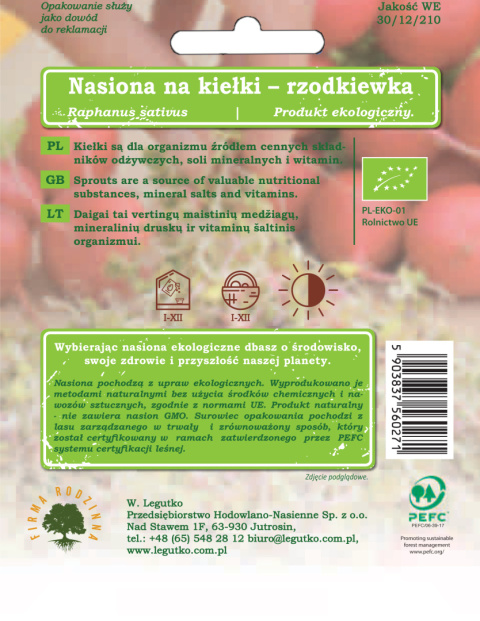 Nasiona na kiełki - rzodkiewka 20.00G