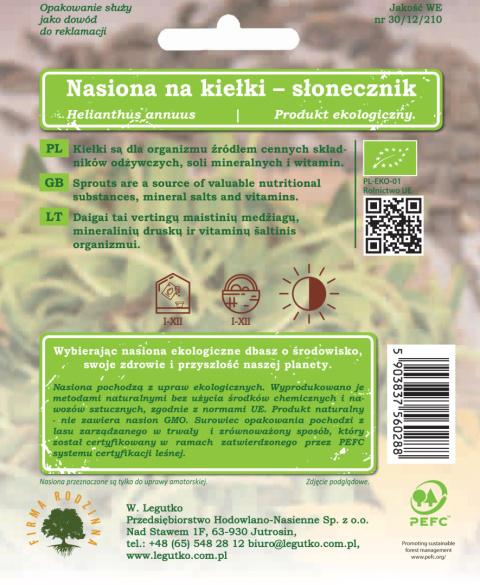 Nasiona na kiełki - słonecznik 40.00G