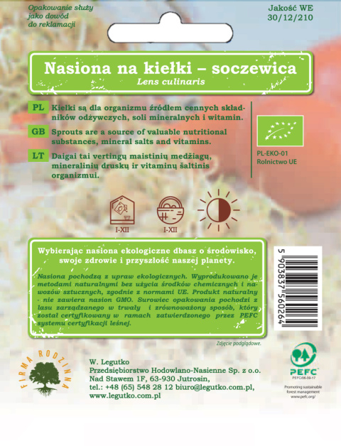 Nasiona na kiełki - soczewica 30.00G