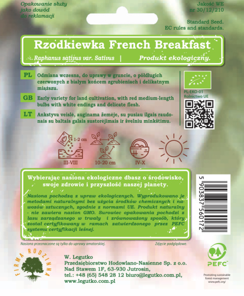 Rzodkiewka French Breakfast 3 - półdługa, czerwona z białym końcem 5.00G