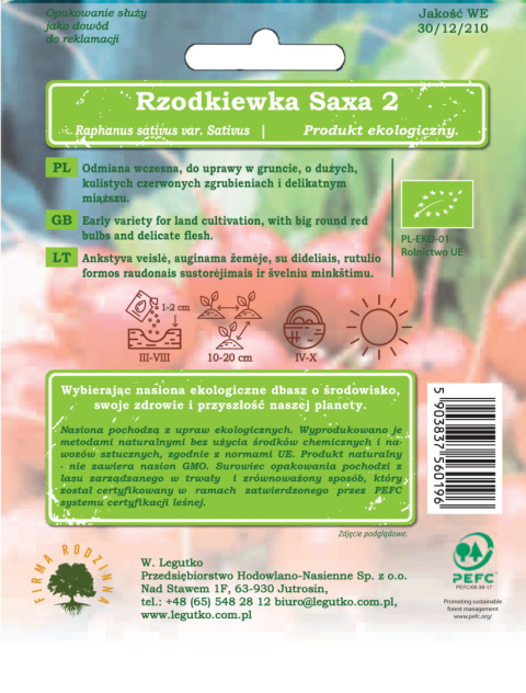 Rzodkiewka Saxa 2 - okrągła, czerwona 5.00G