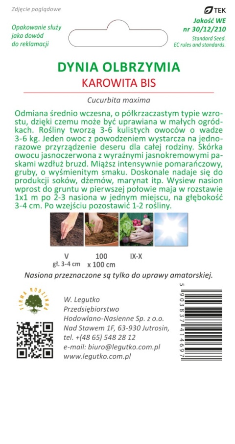 Dynia olbrzymia Karowita Bis - pomarańczowa, owoc ok.3-6 kg 3.00G