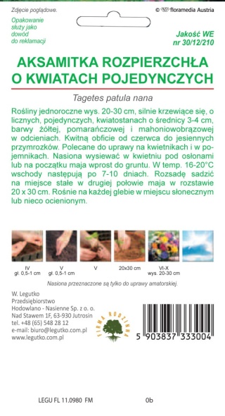 Aksamitka rozpierzchła o kwiatach pojedynczych mieszanka 1.00g