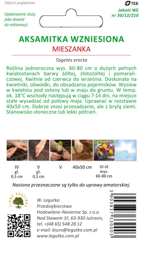 Aksamitka wzniesiona mieszanka bezzapachowa - rośliny pozbawione charakterystycznego zapachu 1.00g