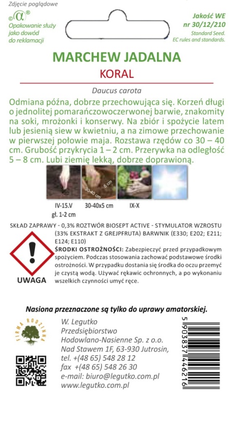 Marchew jadalna Koral - późna (nasiona zaprawiane) 5.00G