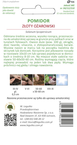 Pomidor gruntowy wysoki Złoty Ożarowski - owoce duże, żółte, okrągłe, śr. wczesna 0.50g