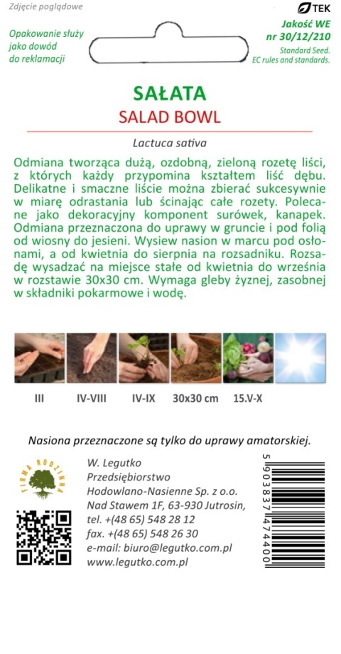 Sałata liściowa Salad Bowl - zielona, dębolistna 1.00G