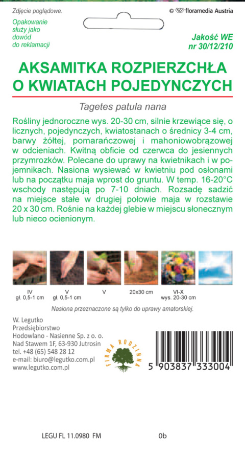 Aksamitka rozpierzchła o kwiatach pojedynczych mieszanka 1.00g