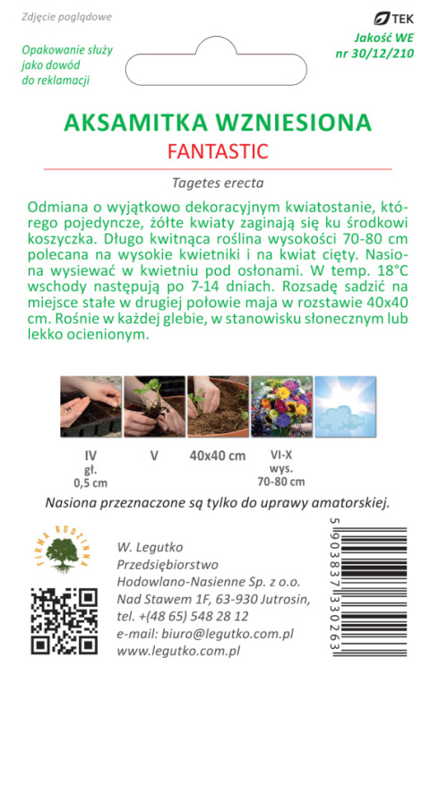 Aksamitka wzniesiona Fantastic - żółta 0.30g