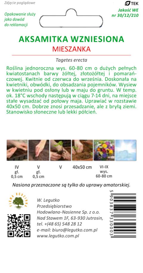 Aksamitka wzniesiona mieszanka bezzapachowa - rośliny pozbawione charakterystycznego zapachu 1.00g