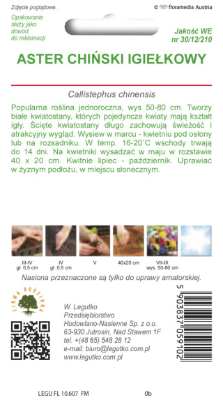 Aster chiński igiełkowy - biały 1.00g