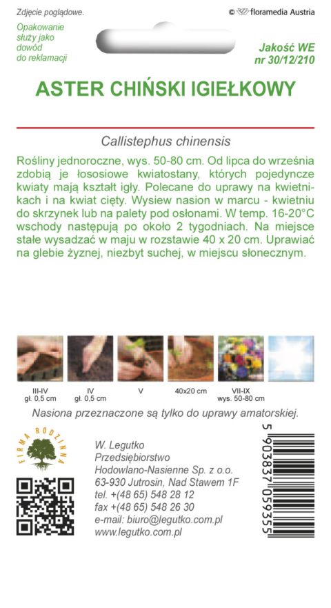 Aster chiński igiełkowy - łososiowy 1.00g