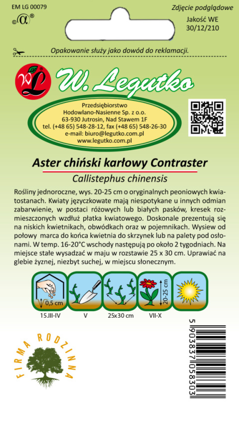 Aster chiński karłowy Contraster - różowo-biały 0.50g