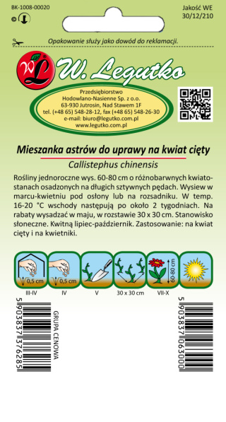 Aster chiński na kwiat cięty mieszanka 1.00g