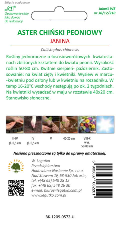 Aster chiński peoniowy Janina - łososiowy 0.50g