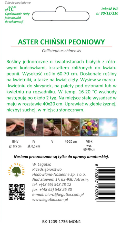 Aster chiński peoniowy - biało-różowy 1.00g