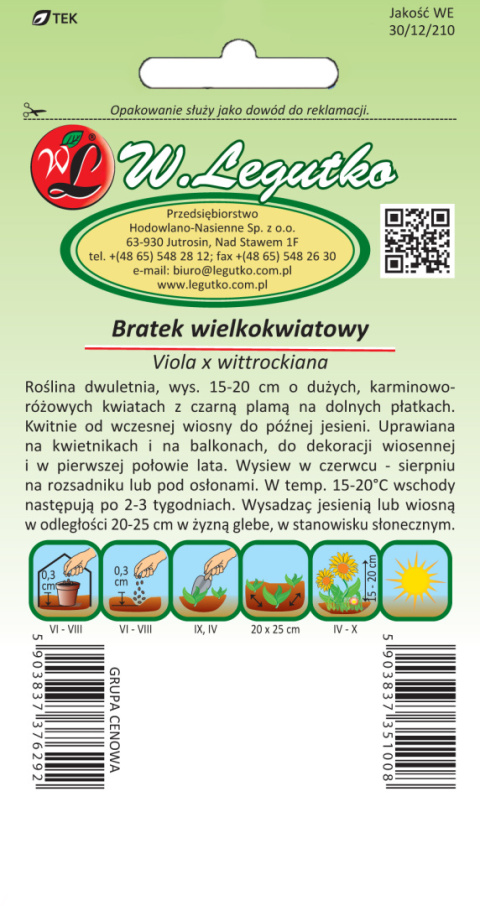 Bratek wielkokwiatowy Claret (dawniej Weinrote Töne) - karminoworóżowy z plamą 0.50g