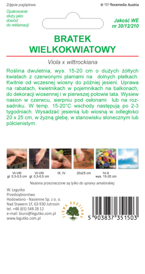 Bratek wielkokwiatowy Early Yellow Red Blotch - żółty z czerwoną plamą 0.40g