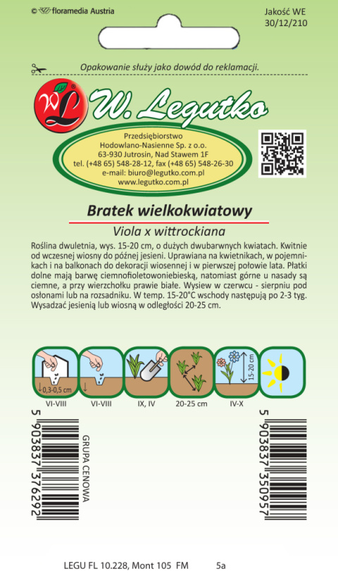 Bratek wielkokwiatowy Lord Beaconsfield - fioletowy z białymi płatkami górnymi 0.50G