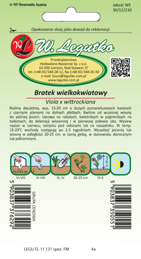 Bratek wielkokwiatowy Orange mit Auge - pomarańczowy z czarną plamą 0.30g