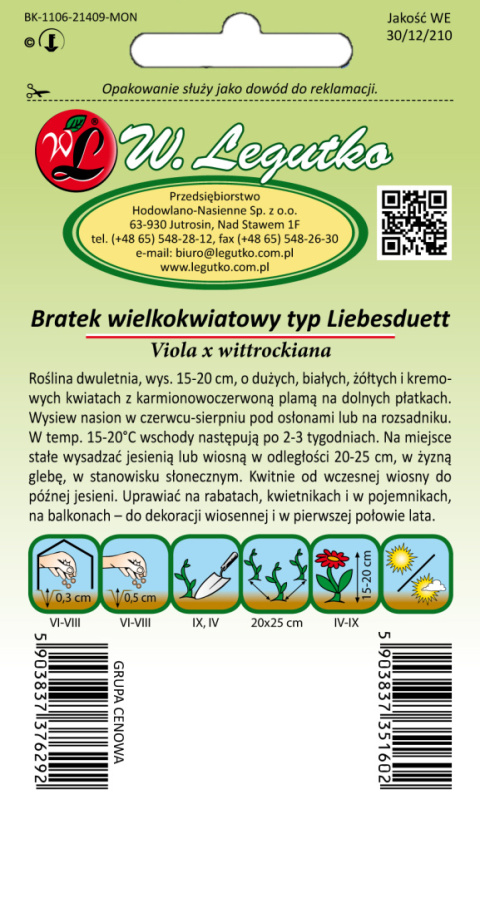 Bratek wielkokwiatowy Typ Liebesduett mieszanka - kwiaty białe, żółte z karminowoczerwoną plamą 0.40g