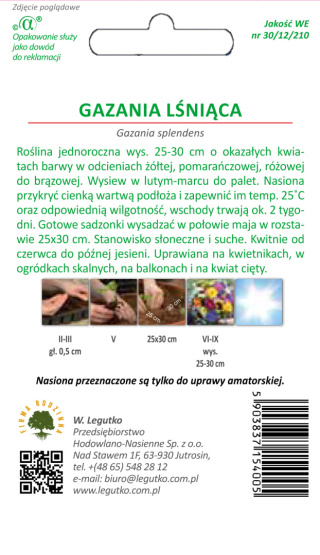 Gazania lśniąca mieszanka (nasiona otarte) 0.30g