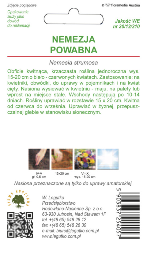 Nemezja, Jawnostka Helvetia - biało-czerwona (nasiona otarte) 0.20g