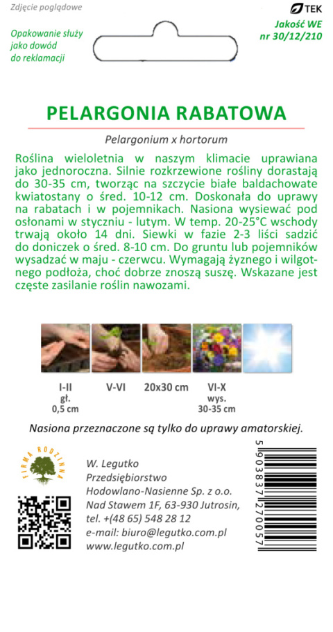 Pelargonia rabatowa Gama F1 - biała 0.05g