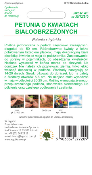 Petunia ogrodowa o pędach zwisających, kwiaty białoobrzeżone mieszanka F2 0.01g