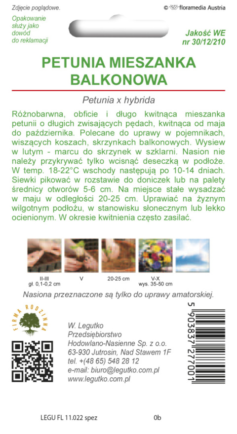 Petunia ogrodowa o pędach zwisających mieszanka balkonowa 0.10g