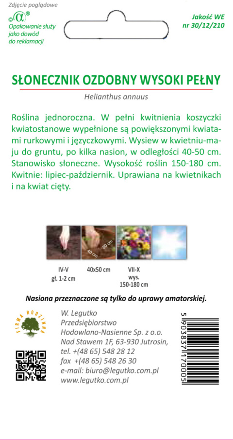 Słonecznik ozdobny wysoki pełny - złotożółty 2.00G