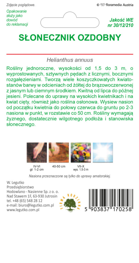 Słonecznik ozdobny wysoki pojedynczy mieszanka 3.00G