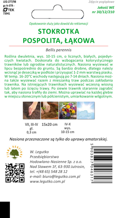 Stokrotka pospolita, łąkowa -biała 0.20g