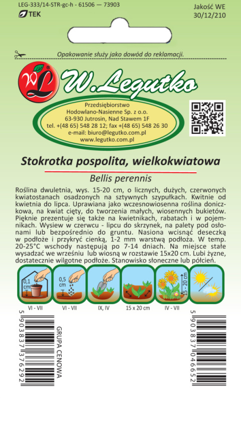 Stokrotka pospolita wielkokwiatowa Gracja - czerwona 0.10g