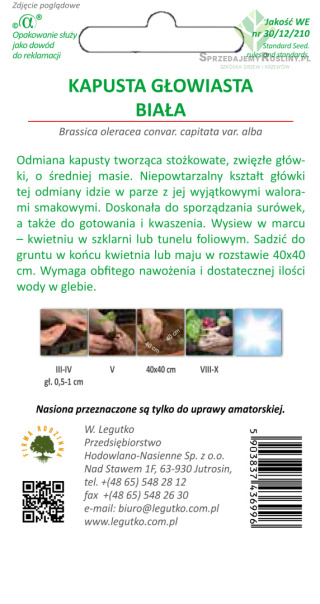 Kapusta głowiasta biała Cuor di bue grosso - stożkowa, śr. Wczesna 1.00g