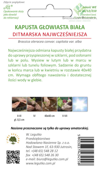 Kapusta głowiasta biała Ditmarska Najwcześniejsza - b. wczesna 2.00G