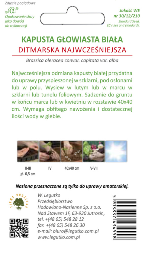 Kapusta głowiasta biała Ditmarska Najwcześniejsza - b. wczesna 2.00G