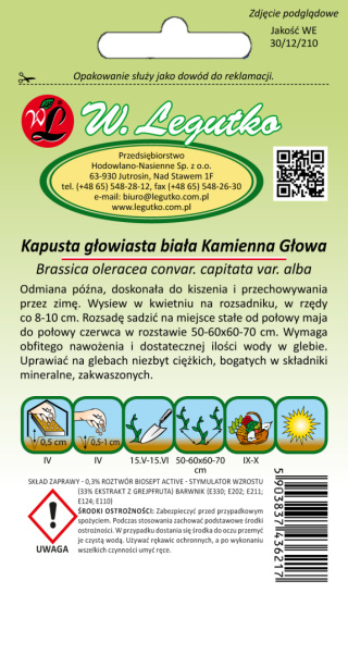 Kapusta głowiasta biała Kamienna Głowa - późna (nasiona zaprawiane) 2.00G