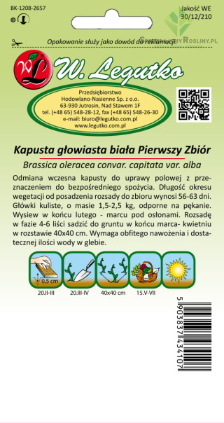 Kapusta głowiasta biała Pierwszy Zbiór - wczesna 2.00G