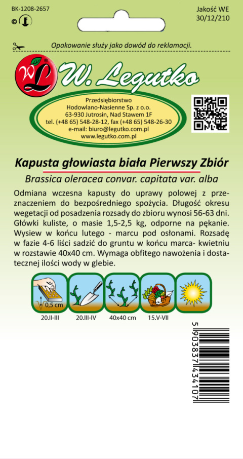 Kapusta głowiasta biała Pierwszy Zbiór - wczesna 2.00G