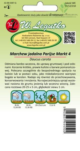 Marchew jadalna Parijser Markt 4 - zgrubienia okrągłe - wczesna 3.00g