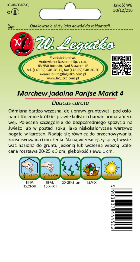 Marchew jadalna Parijser Markt 4 - zgrubienia okrągłe - wczesna 3.00g