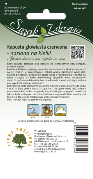 Nasiona na kiełki - kapusta głowiasta czerwona 10.00 g