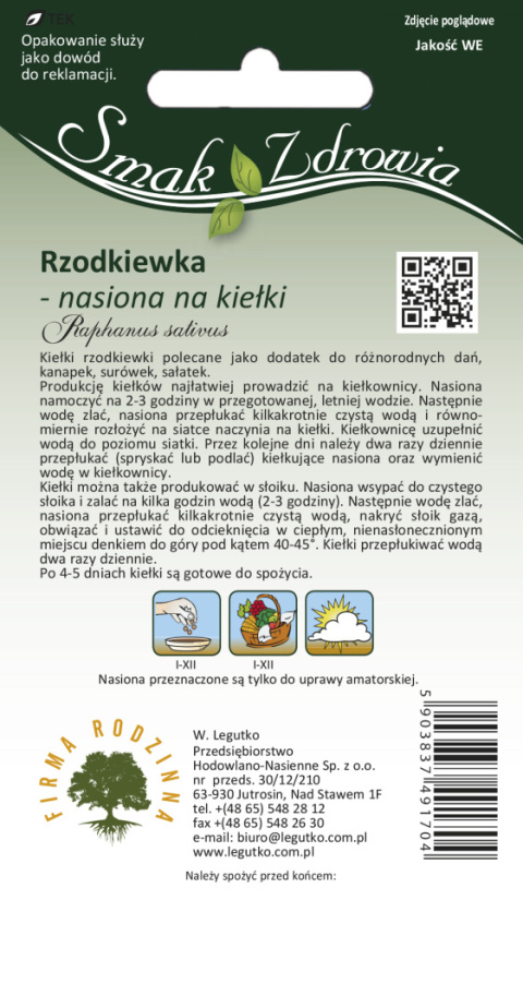 Nasiona na kiełki - rzodkiewka 20.00 g