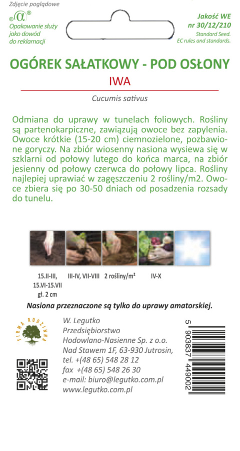 Ogórek do uprawy w gruncie i pod osłonami Iwa 1.00g