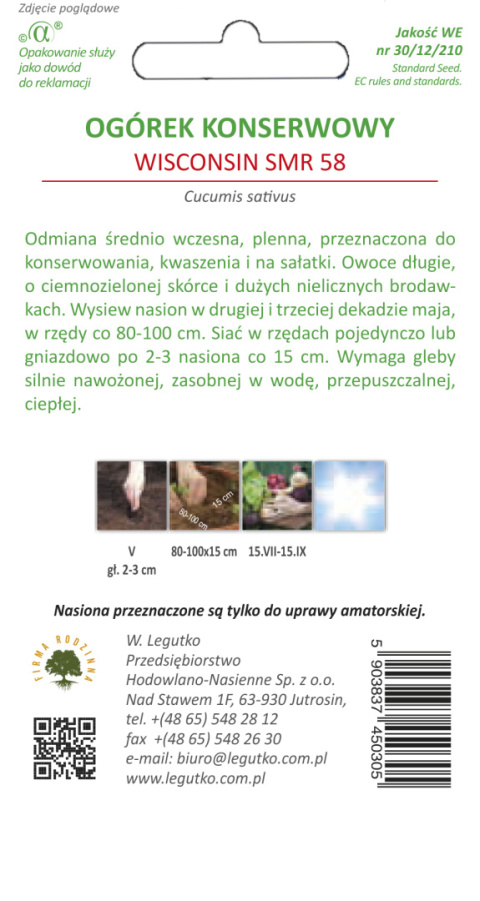 Ogórek gruntowy konserwowy i do kwaszenia Wisconsin SMR 58 5.00g