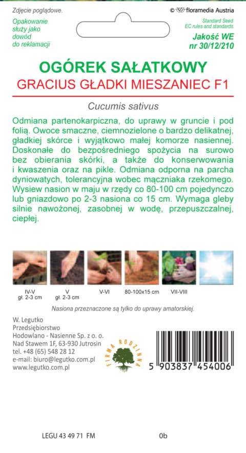 Ogórek gruntowy sałatkowy Gracius Gładki F1 5.00g