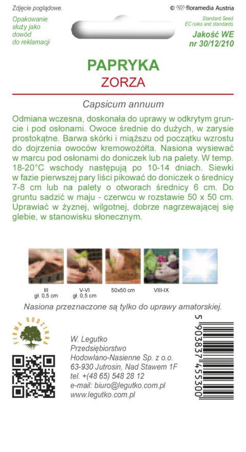 Papryka słodka Zorza - kremowożółta, stożkowa 0.50g