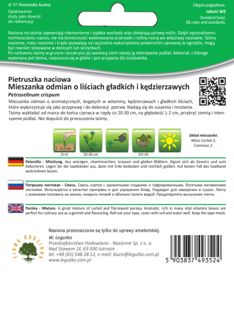 Pietruszka naciowa mieszanka odmian o liściach gładkich i kędzierzawych taśma 6 m